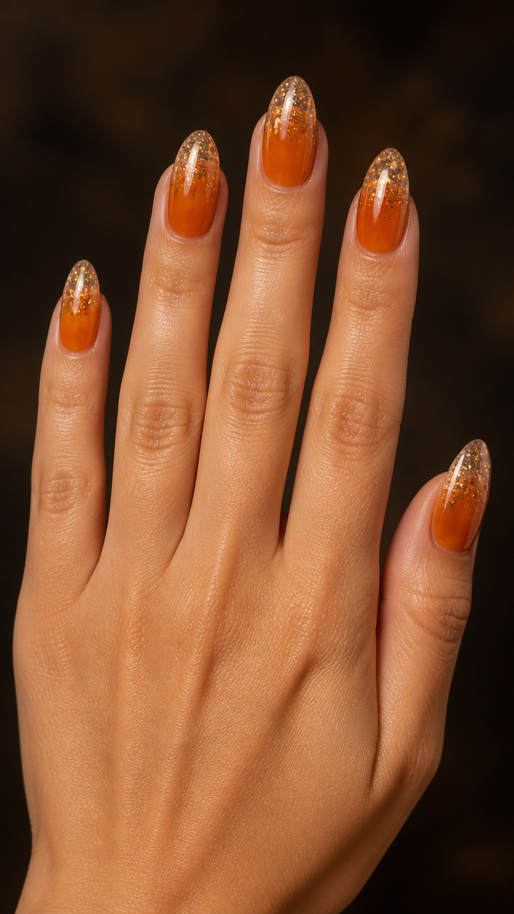 Amber Glow Ombre with Clear Glitter Gradient