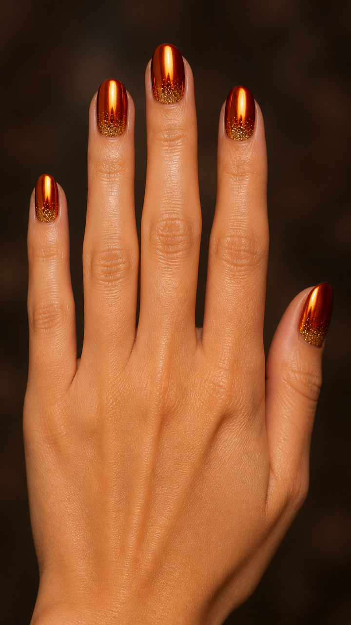 Burnt Orange Chrome With Gold Micro Glitter