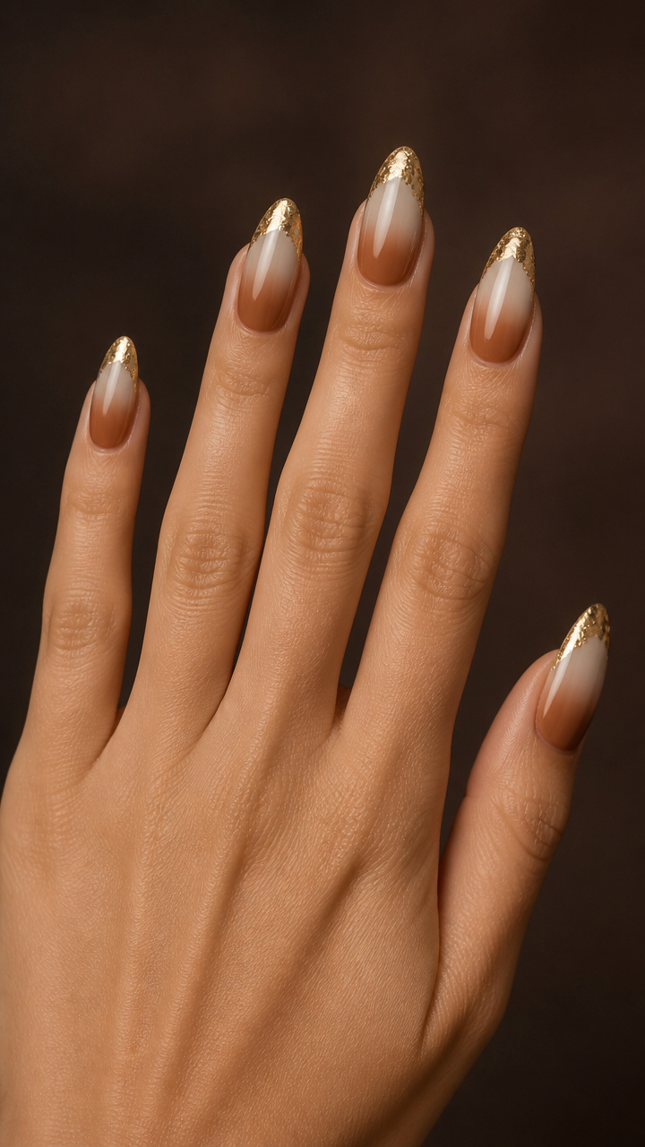 Caramel Ombré With Gold Foil Tips