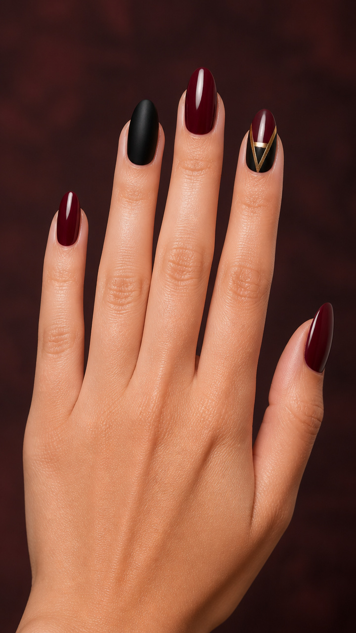 Burgundy Base With Gold Geometric Accent