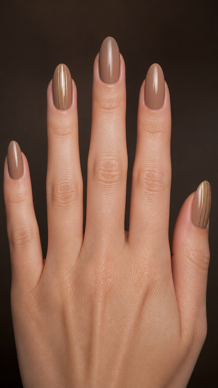 Toffee Nude With Gold Minimalist Stripes