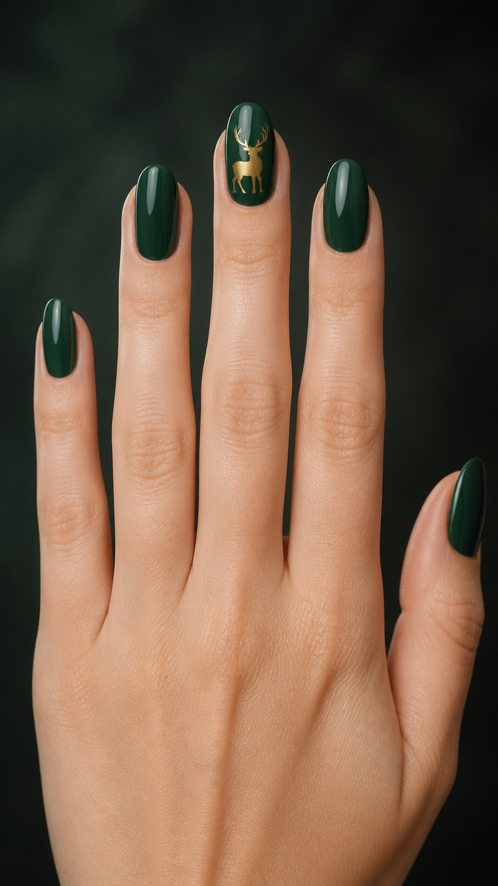 Forest Green With Gold Deer Silhouette