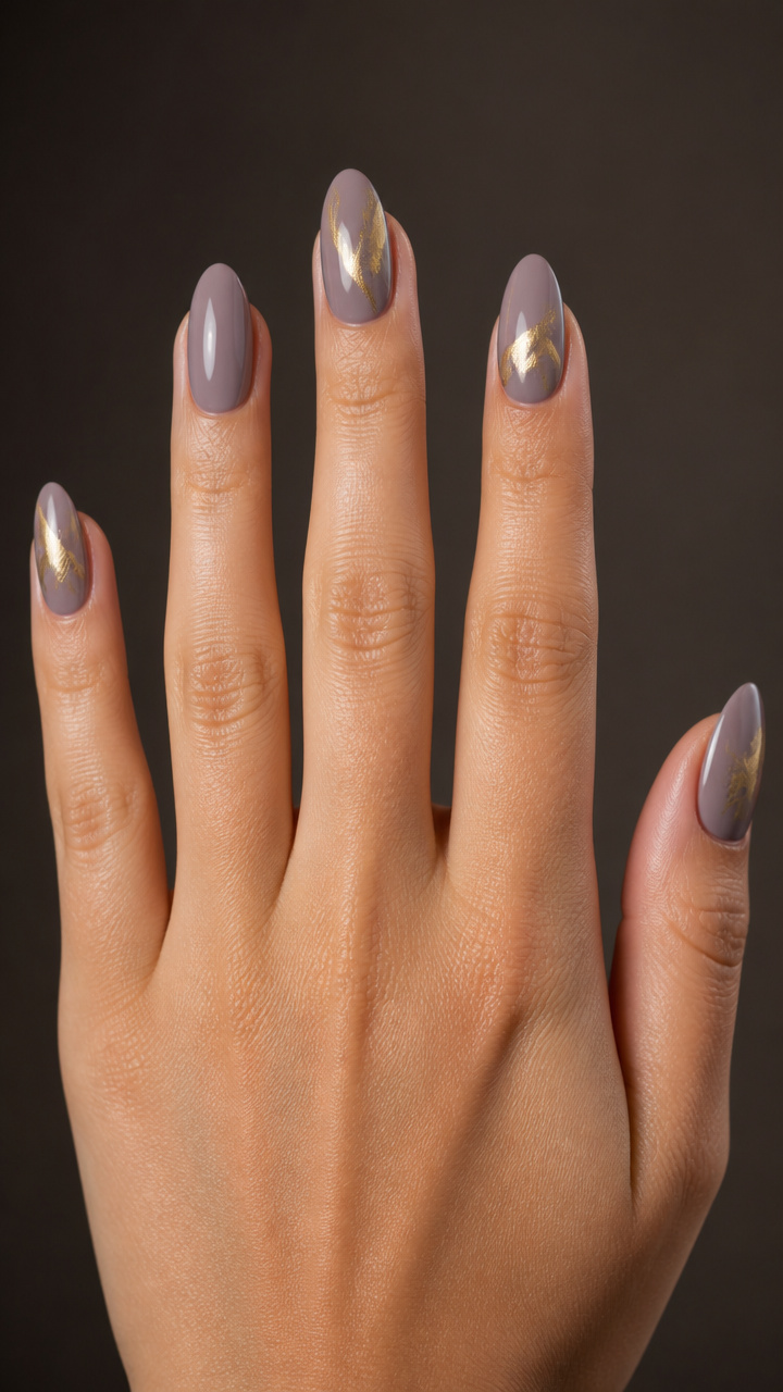 Mauve Gray With Gold Abstract Brushstrokes