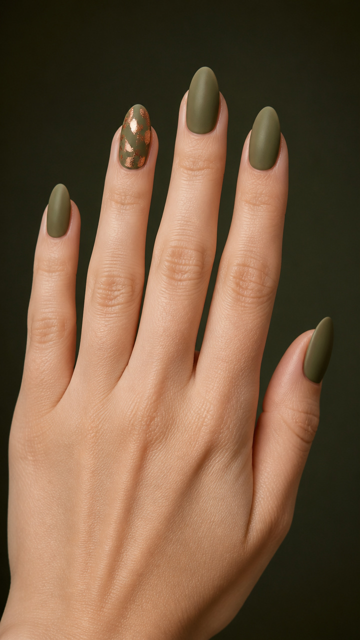 Olive Green with Copper Leaf Accents