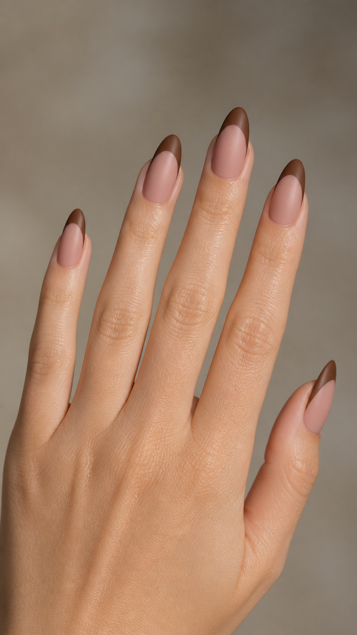 Chestnut Matte French Tips on Almond Shape