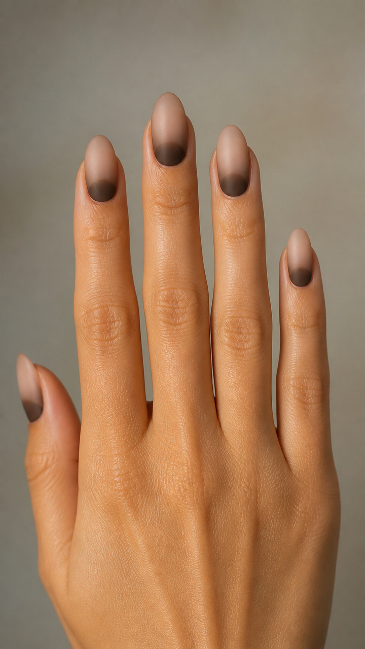 Smoky Cocoa Half-Moon Manicure with Matte Seal