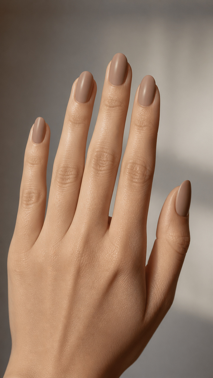 Beige-Brown Hybrid Matte Coating over Natural Nails