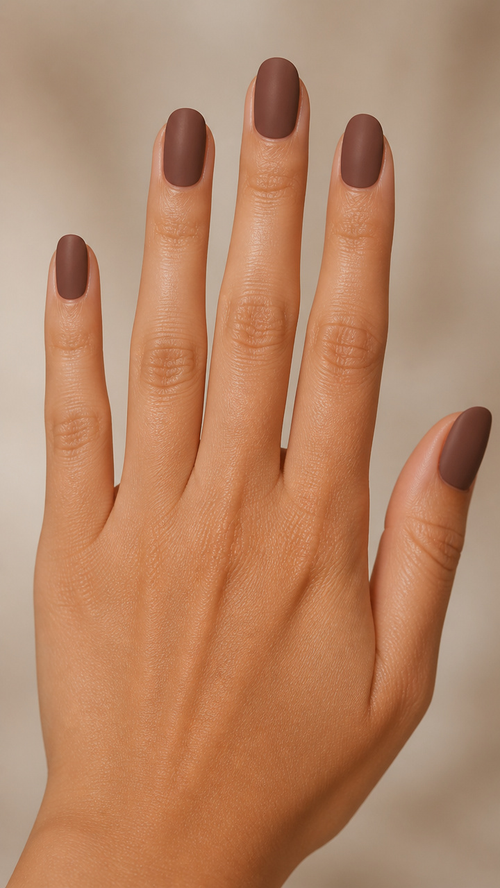 Milk Chocolate Matte Polish with Rounded Nail Shape