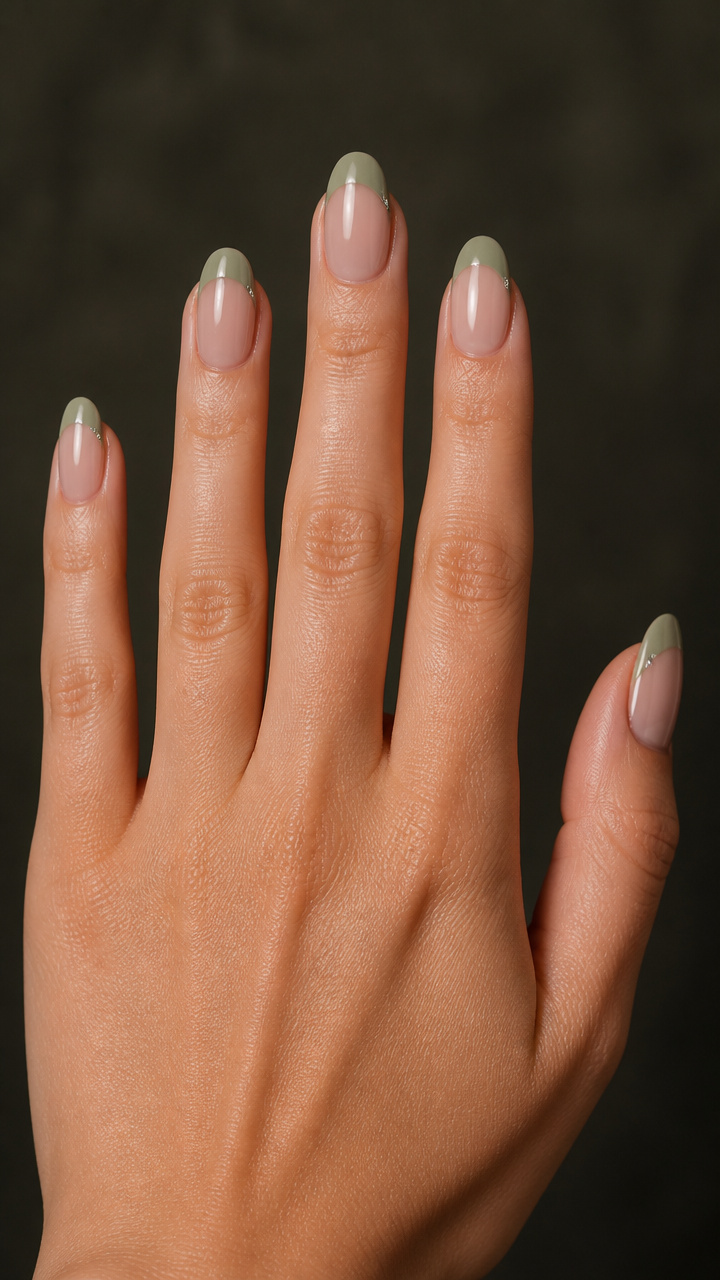 Sage Green French with Micro Rhinestones