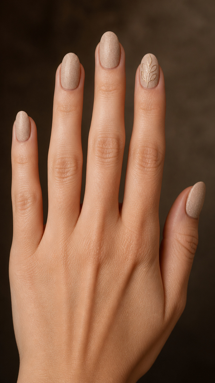 Nude Sand Effect with Minimalist Leaf Art