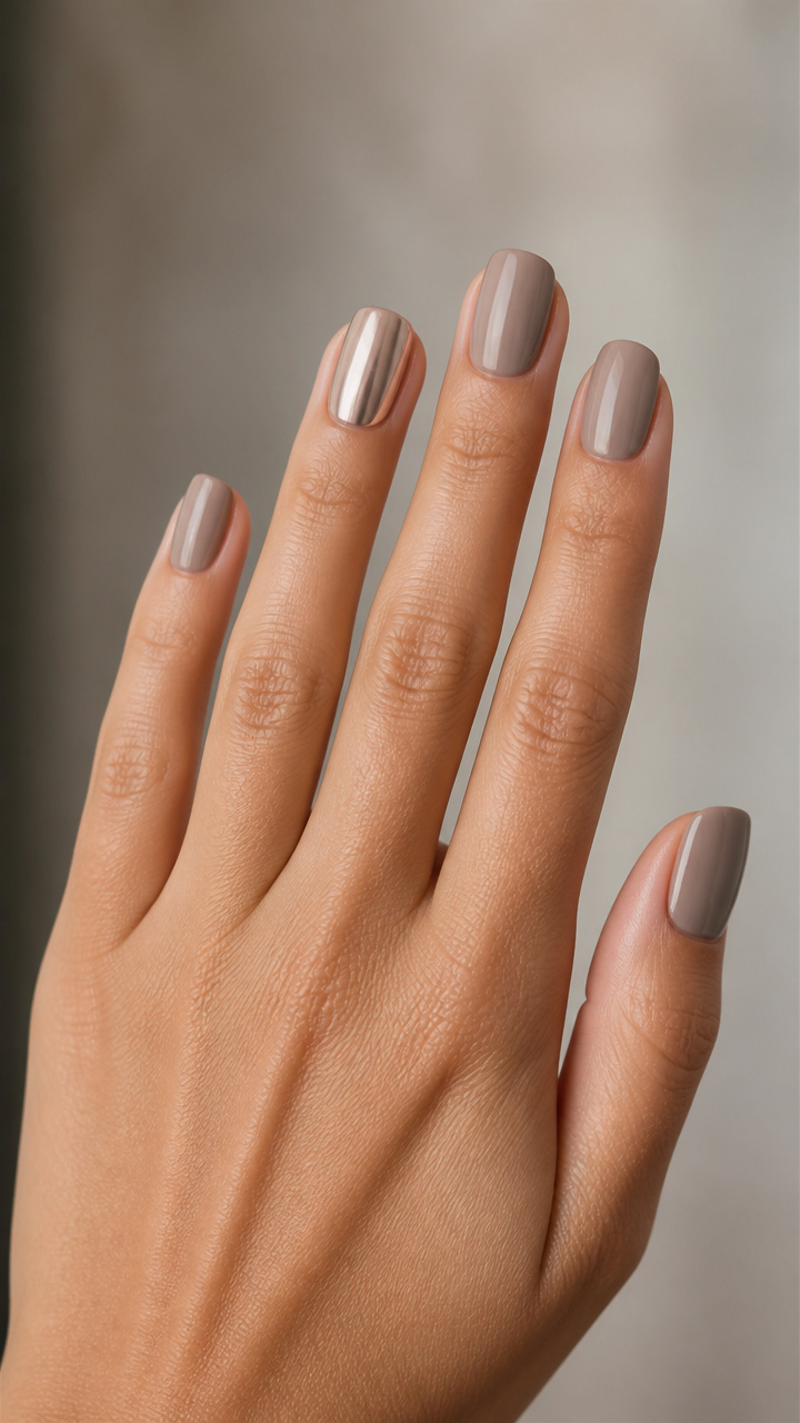 Taupe Chrome Single Accent Nail