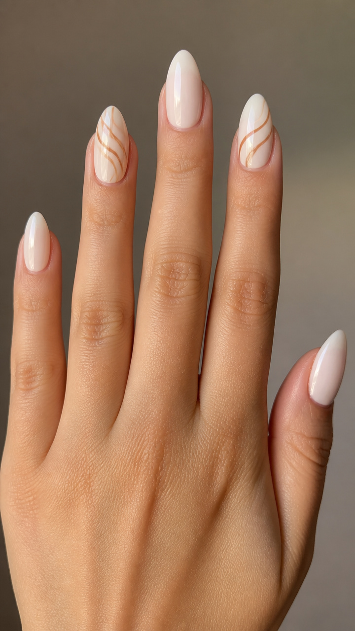 Caramel Drizzle Accent on Almond Nails
