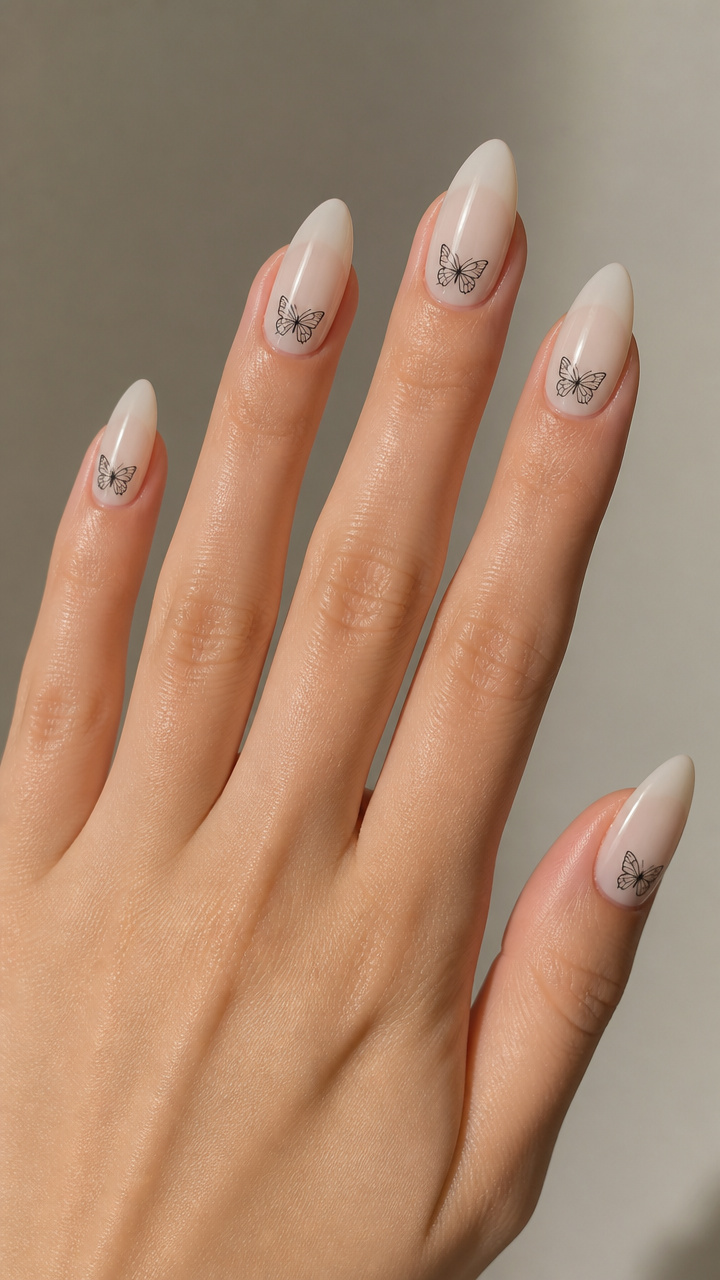 Sheer Ivory Base with Single Line Butterflies
