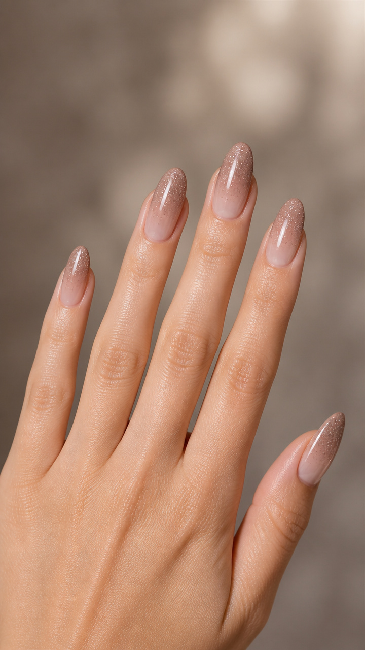 Warm Taupe Ombré with Clear Glitter Gradient