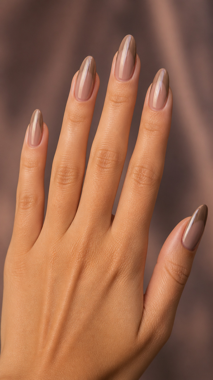 Mocha Almond Tips with Soft Chrome Shine