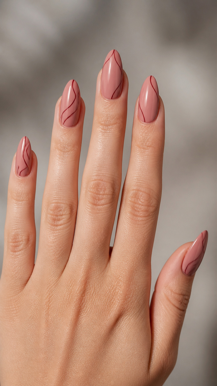 Dusty Rose Almond with Minimalist Line Art