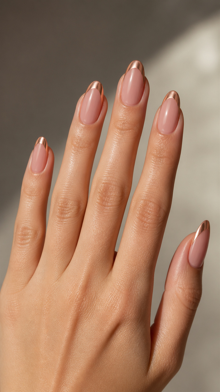 Nude Pink Tips with Chrome Glow