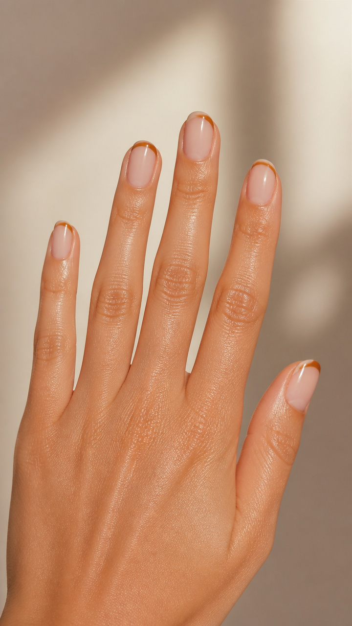 Honey Tan Tips on Short Rounded Nails