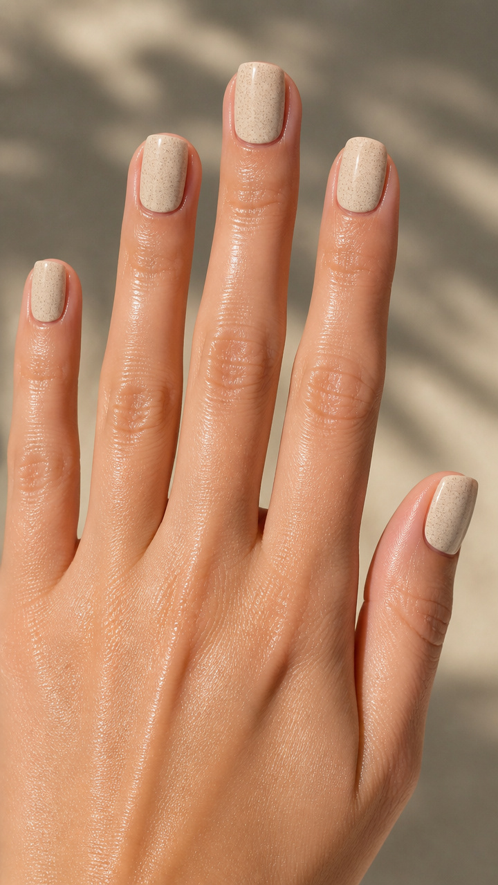 Oatmeal Sand Effect on Square Short Nails