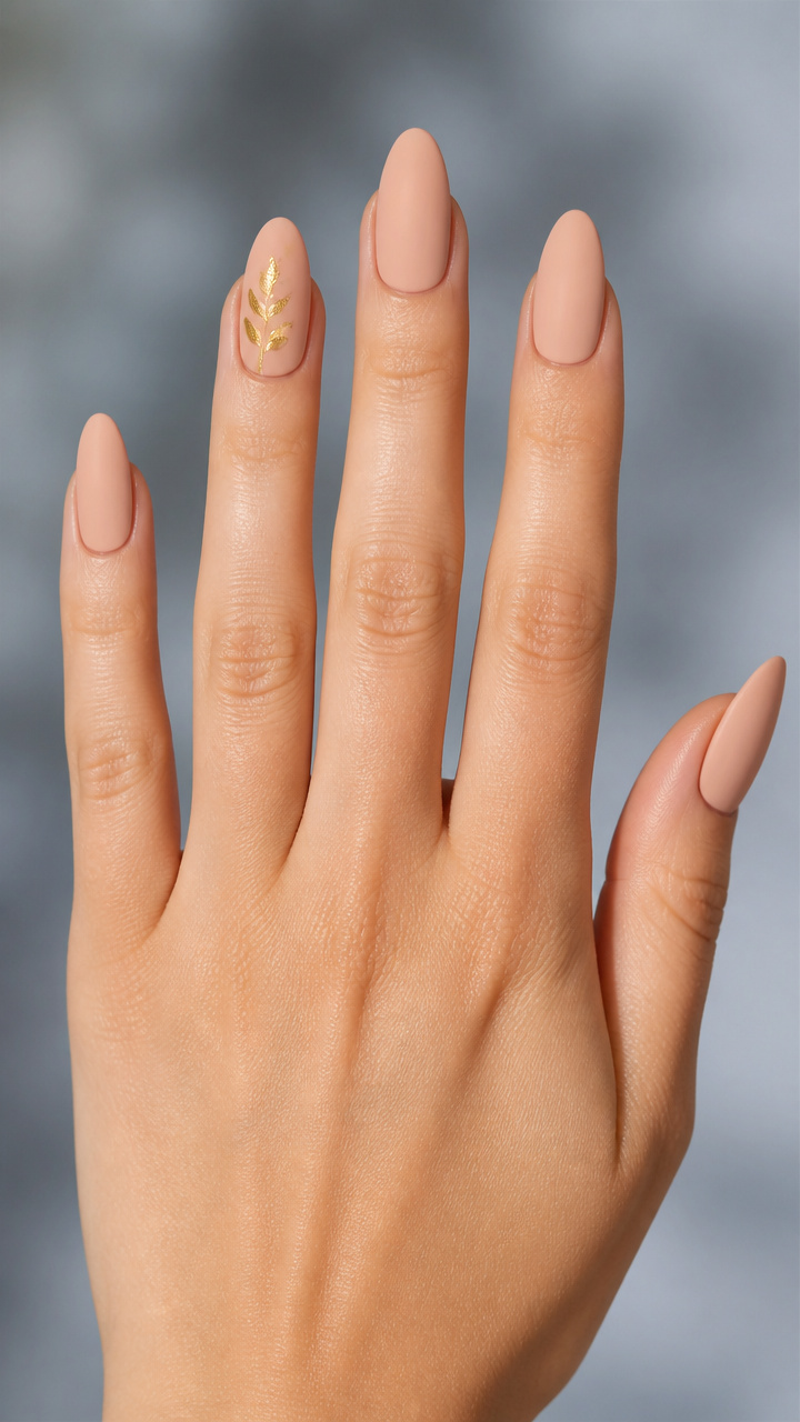 Nude Base with Single Gold Leaf Accent