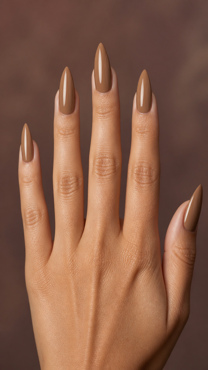 Toasted Almond Gloss Finish on Stiletto Tips