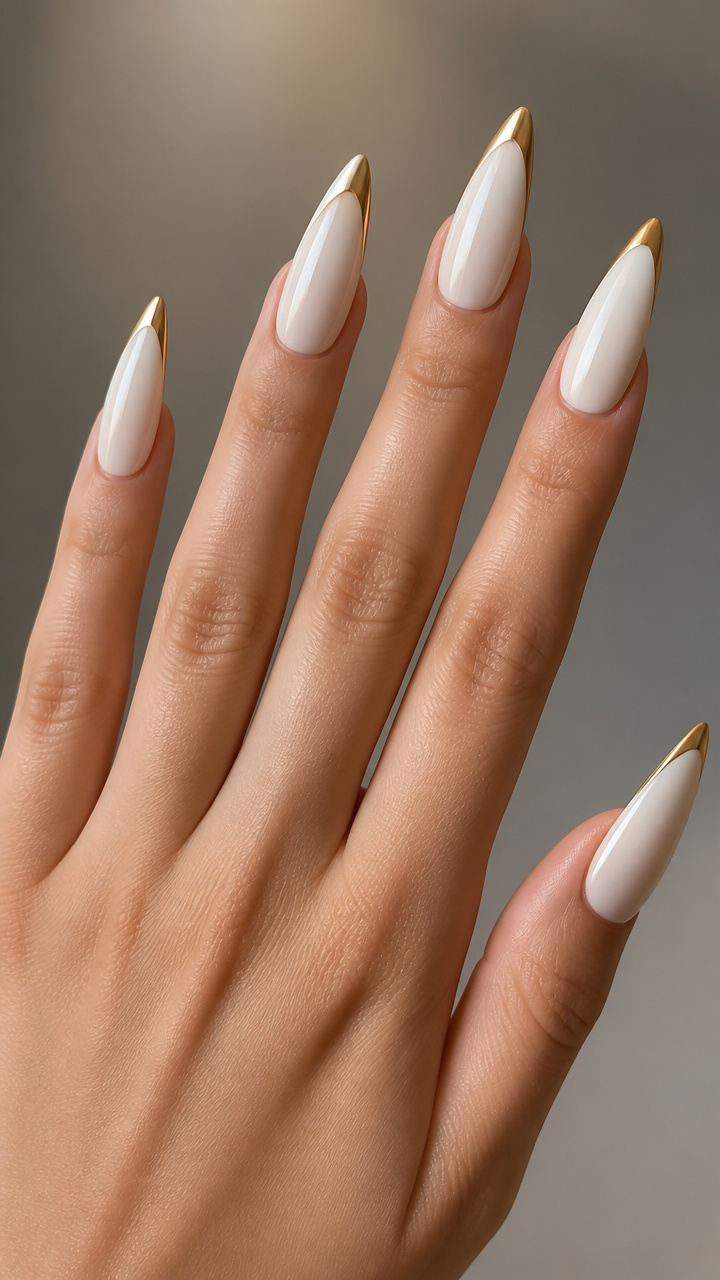 Ivory Stiletto French with Gold Under-Tip Flash
