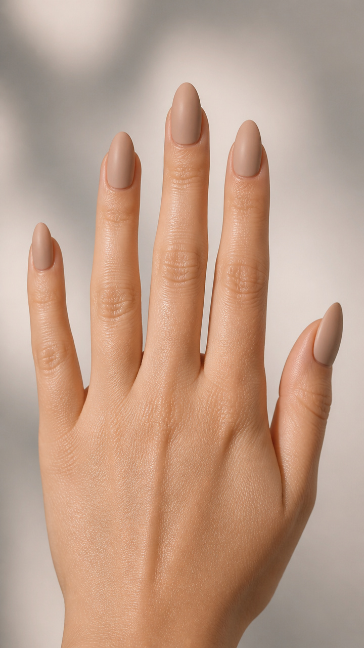 Warm Beige Almond Tips with Matte Finish