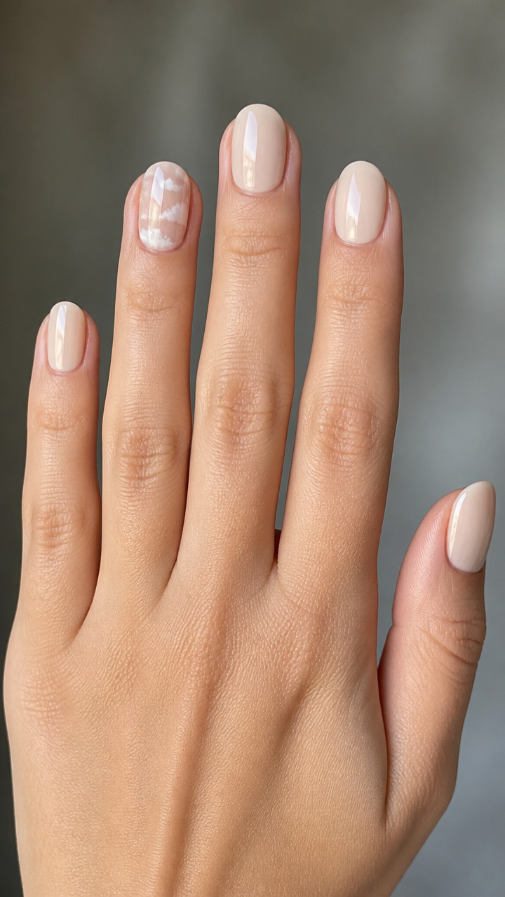 Vanilla Cream Nails with Soft Cloud Effect