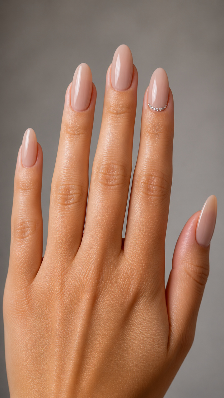 Nude Gloss with Tiny Rhinestone Crescent