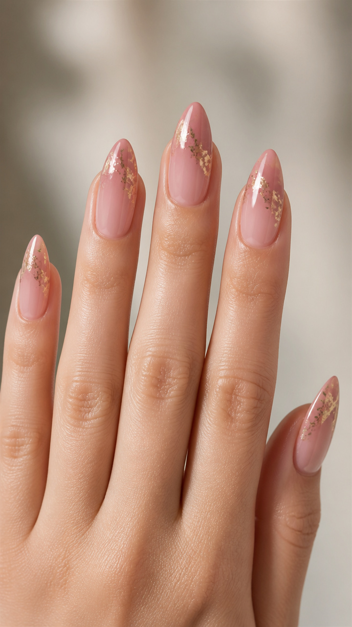 Dusty Rose Almond Tips with Gold Foil