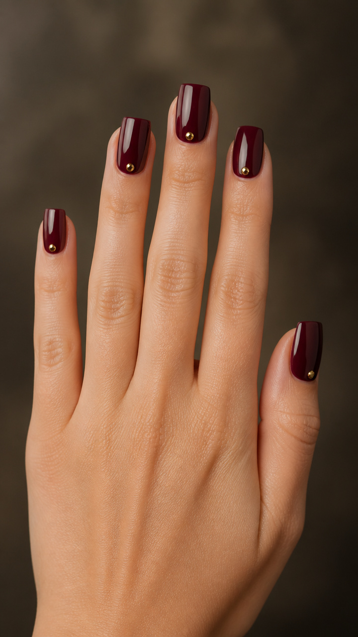 Deep Burgundy Glossy Squares with Gold Studs
