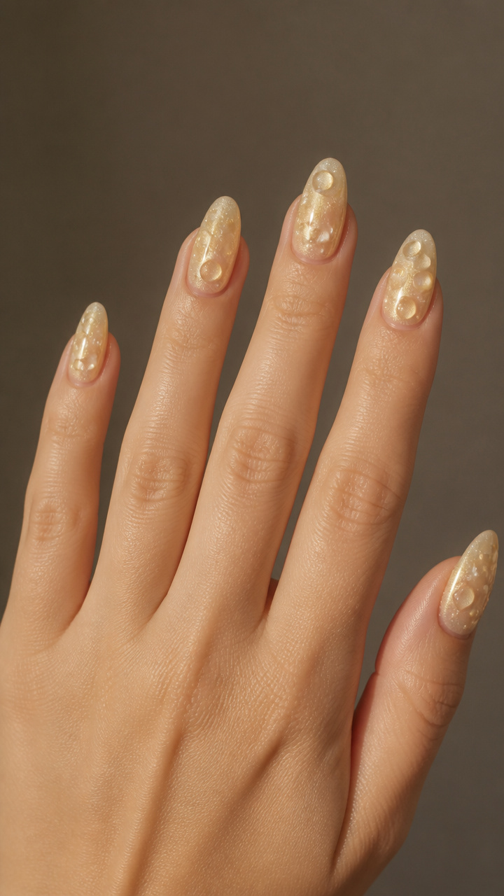 Champagne Bubble Nails on a Pale Gold Base