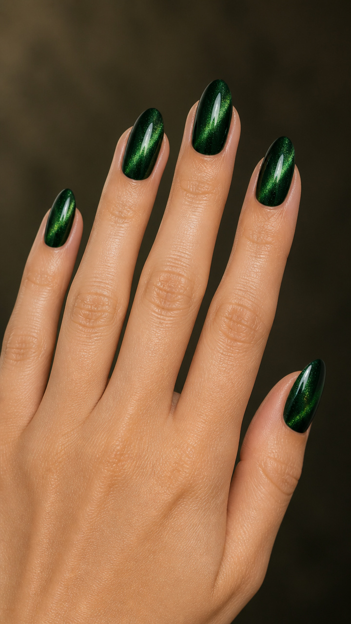 Emerald Green Cat Eye Nails