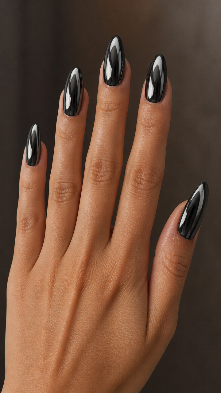 Midnight Chrome Almond Tips