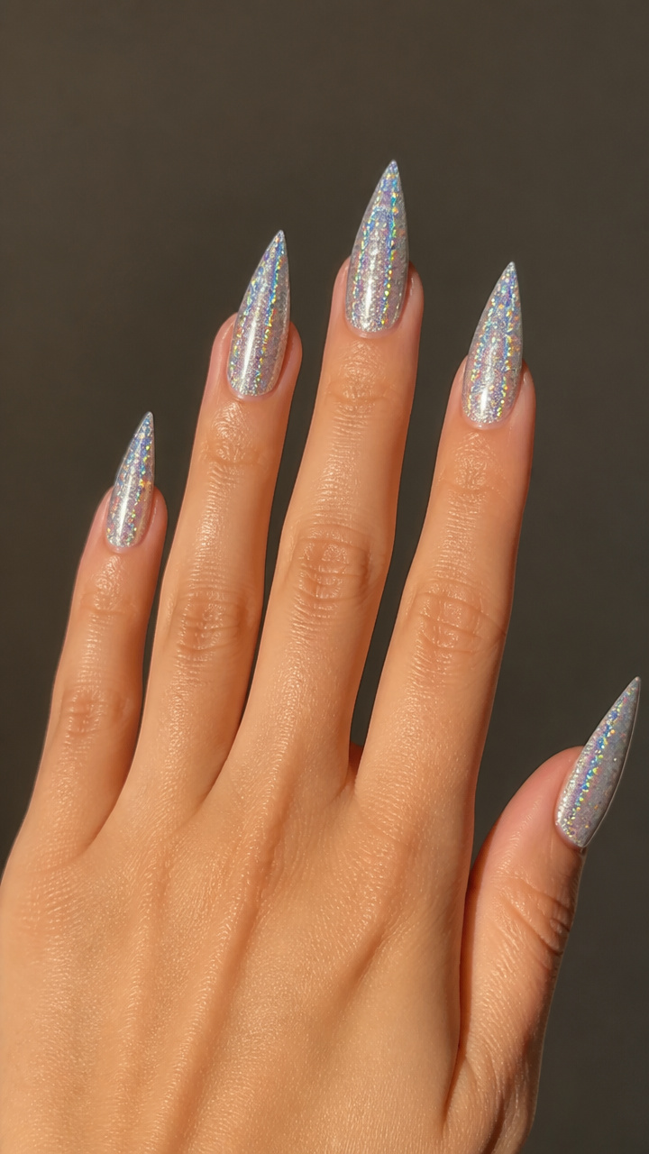Icy Silver Stiletto with Holographic Particles