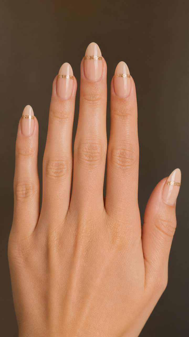 Nude Almond with Minimalist Gold Glitter Band