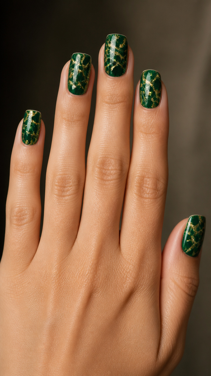 Emerald Green with Crackled Glitter Effect
