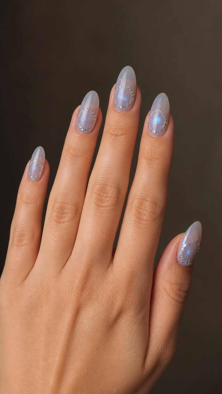 Silver Moonstone Effect with Tiny Diamond Studs