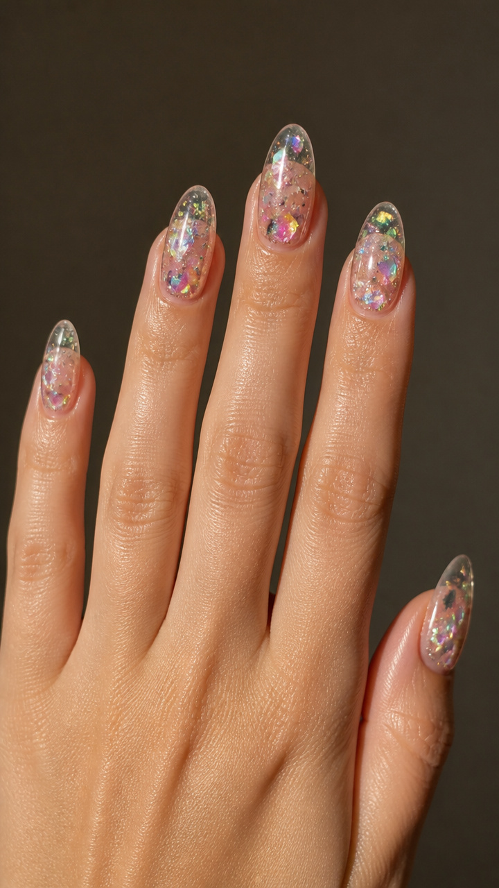 Clear Jelly Nails with Glitter Inlays
