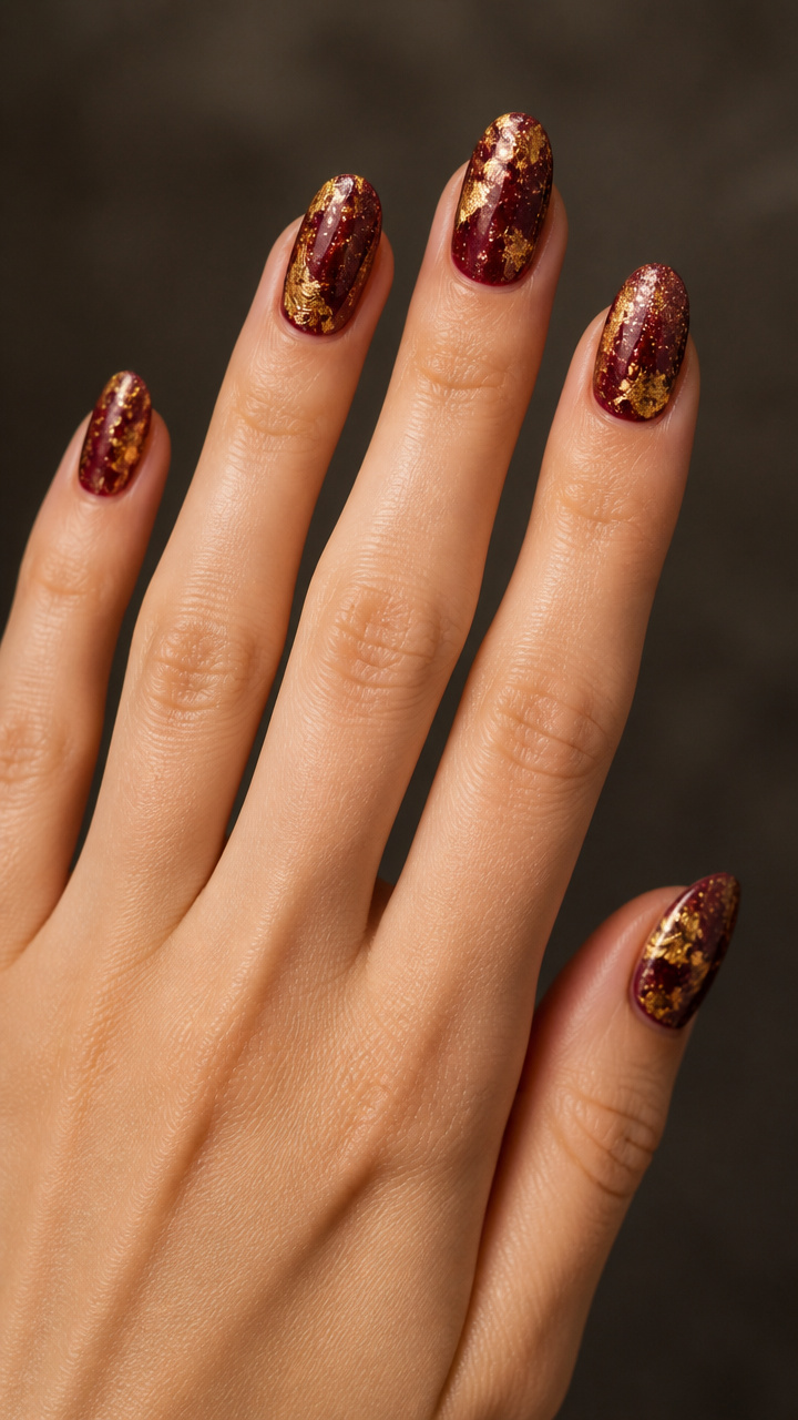 Burgundy Wine Base with Gold Leaf Flecks