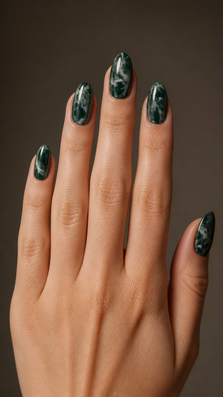 Deep Emerald Green with Marble Swirls