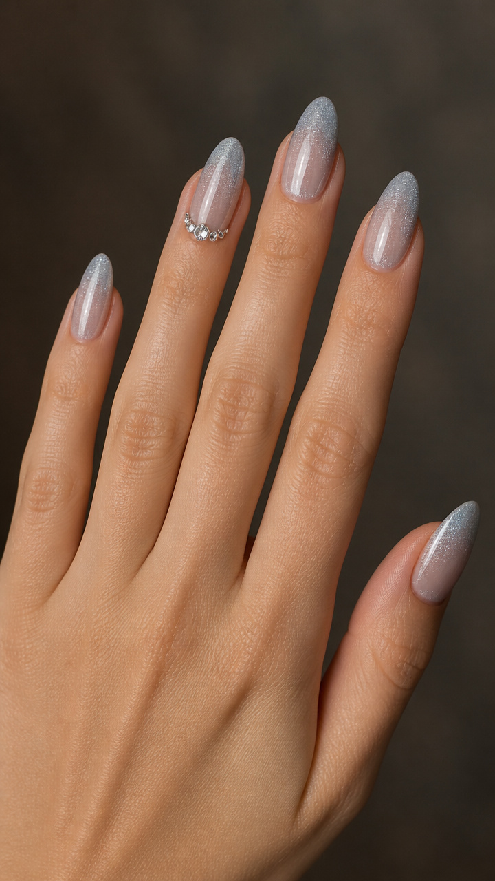 Icy Silver Gradient with Rhinestone Accent