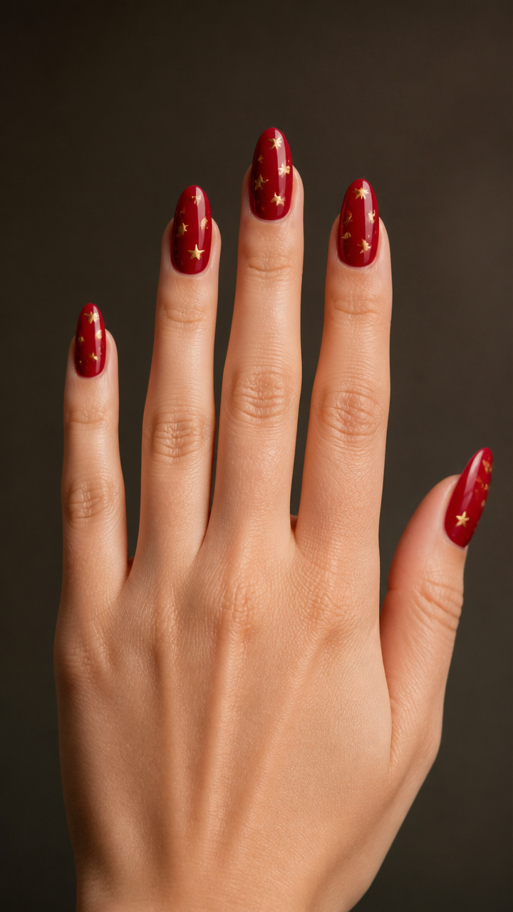 Crimson Red with Tiny Gold Stars