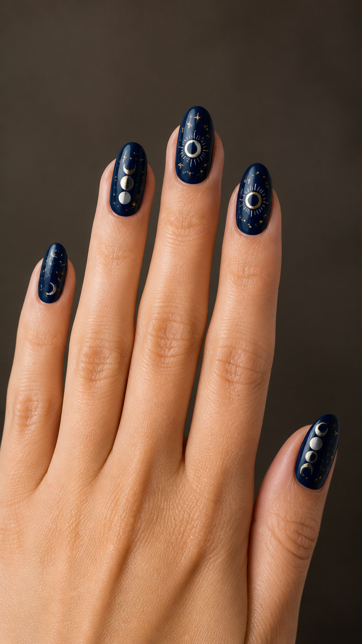 Navy Blue with Moon Phase Art