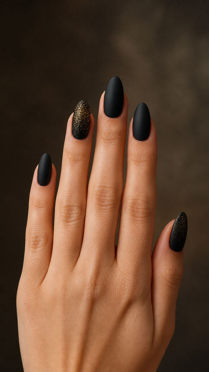 Black Velvet Base with Gold Micro Glitter Accents