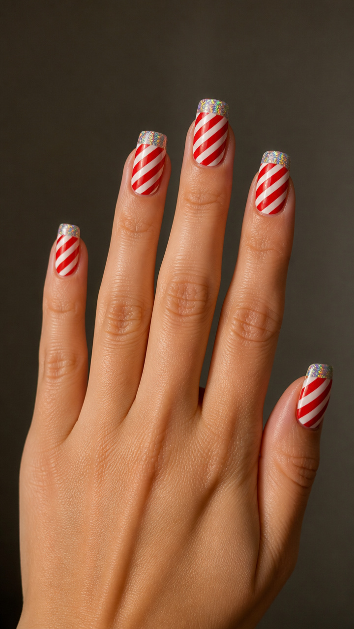 Candy Cane Stripes with Holographic Tips