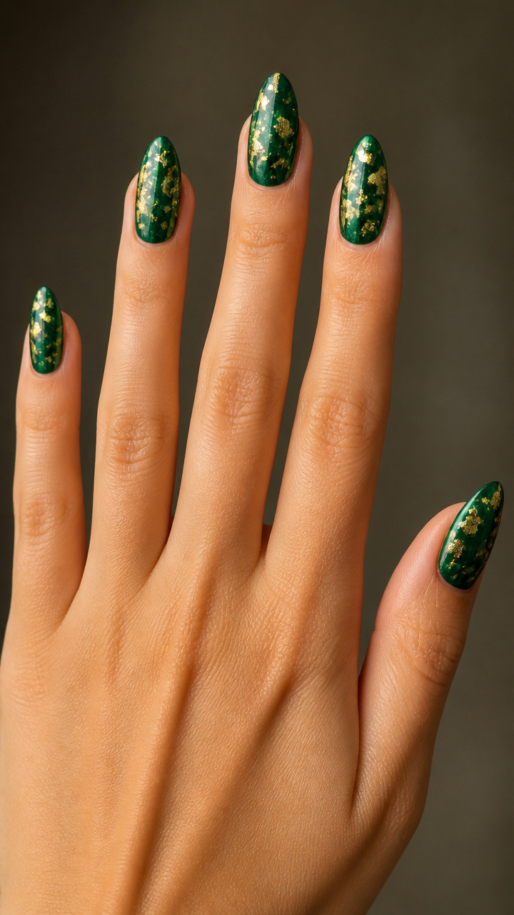 Emerald Green with Gold Leaf Flecks