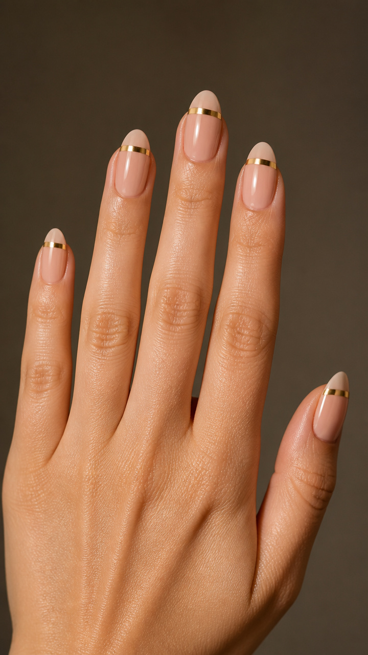 Nude Base with Single Metallic Striping Line