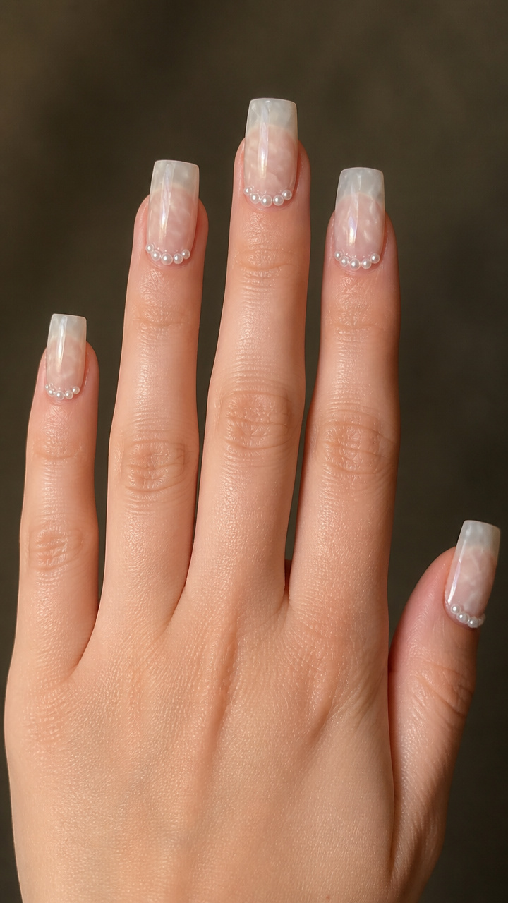 Icy Clear Glass Nails with Pearl Inlays