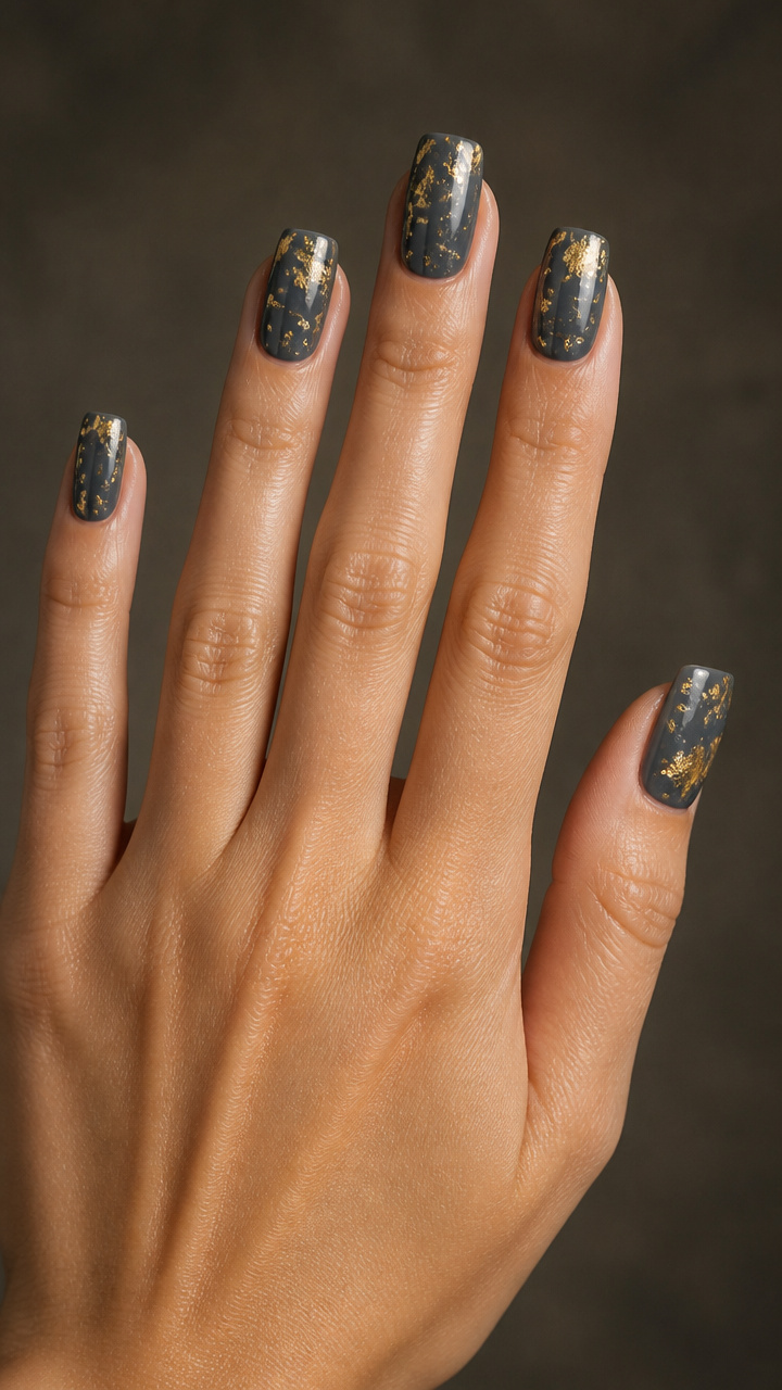 Gold Leaf Flecks on Charcoal Gray